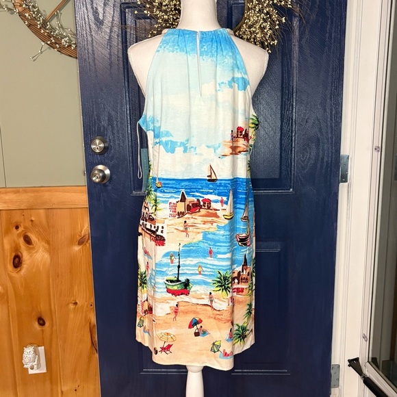 London Times Multicolor Beach Scene Linen Blend Dress NWT size 10 - Picture 4 of 15